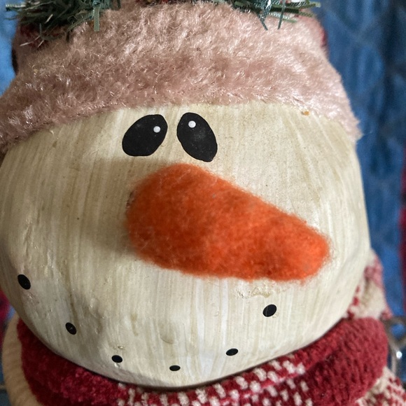 Snowman Cookie Jar Knit Scarf Clamp Top Lid Christmas Decor. Cute! - Picture 2 of 8